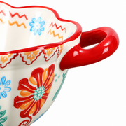 SONGFA Floral Handled Bowl — Red — white-background product view 3; AI-assisted image