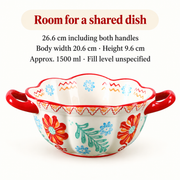 SONGFA Floral Handled Bowl — Red — dimensions, composition or care information 4; AI-assisted image