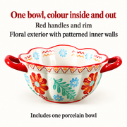SONGFA Floral Handled Bowl — Red — dimensions, composition or care information 5; AI-assisted image