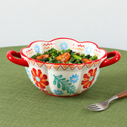 SONGFA Floral Handled Bowl — Red — styled use illustration; props and additional pieces excluded 8; AI-assisted image