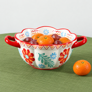 SONGFA Floral Handled Bowl — Red — styled use illustration; props and additional pieces excluded 9; AI-assisted image