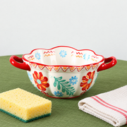 SONGFA Floral Handled Bowl — Red — styled use illustration; props and additional pieces excluded 11; AI-assisted image