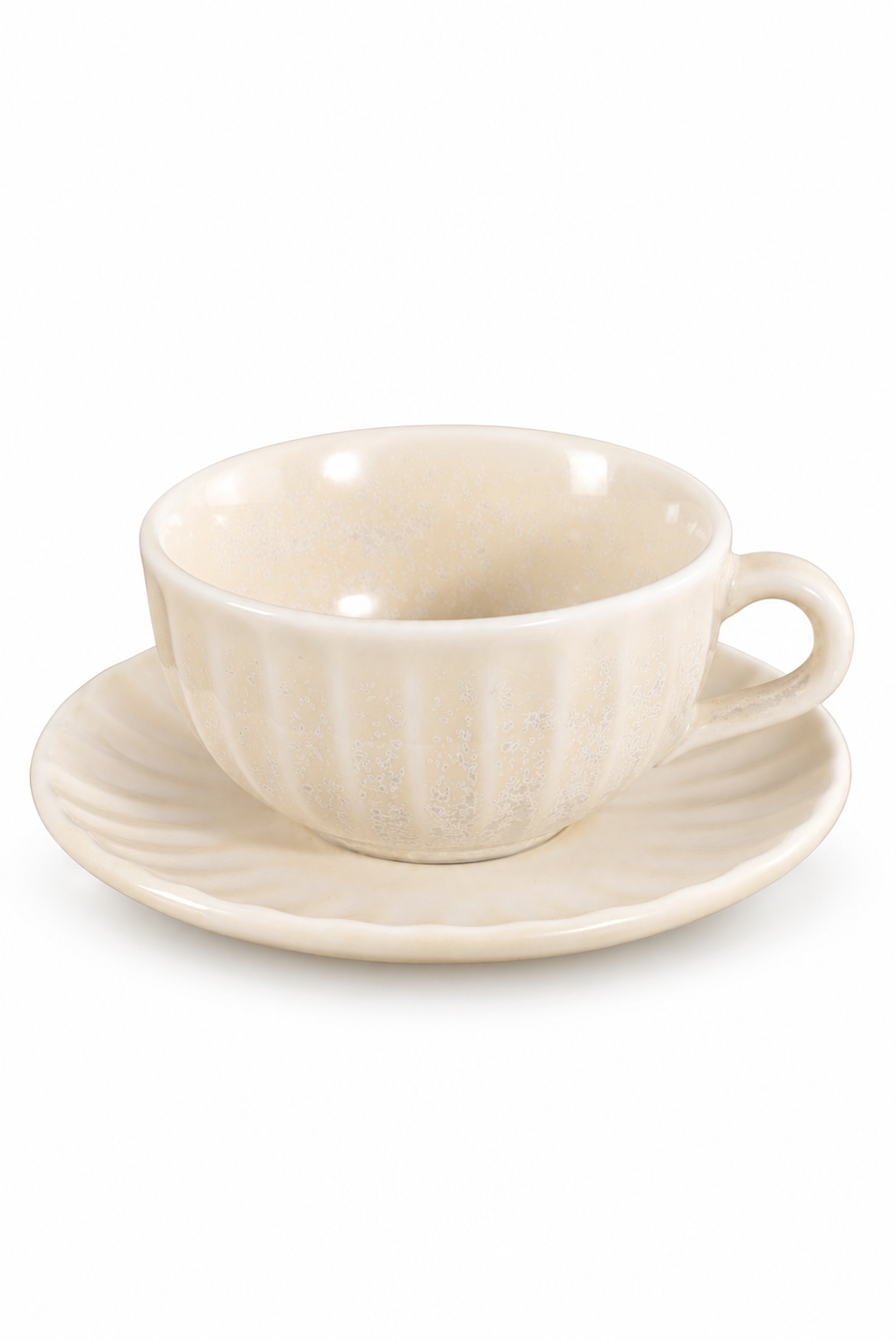 SONGFA Oatmeal Fluted Cup & Saucer — white-background product view 1; AI-assisted image