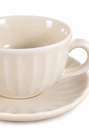 SONGFA Oatmeal Fluted Cup & Saucer — white-background product view 2; AI-assisted image