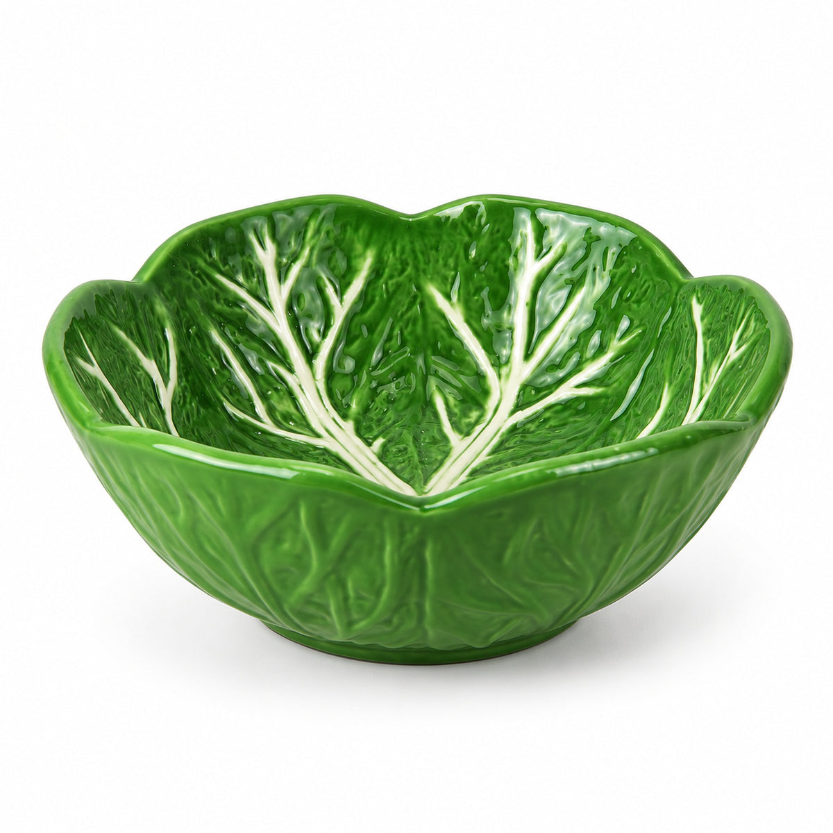 AI-assisted illustration of Verdant Leaf Bowl — Emerald Green, catalog three quarter view.