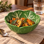 AI-assisted illustration of Verdant Leaf Bowl — Emerald Green, autumn supper setting; food and styling props are not included.