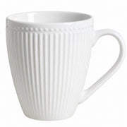 AI-assisted illustration of Pearl White Ribbed Breakfast Mug, white rim view.
