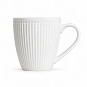 AI-assisted illustration of Pearl White Ribbed Breakfast Mug, white profile view.