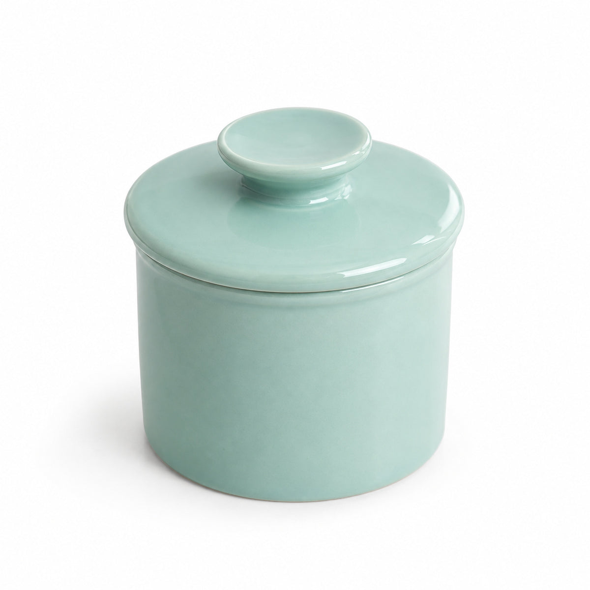 AI-assisted illustration of Mint French Butter Keeper, catalog closed view.