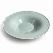 AI-assisted illustration of Sage Wide-Rim Pasta Plate, angled catalog view.
