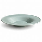 AI-assisted illustration of Sage Wide-Rim Pasta Plate, low profile catalog view.