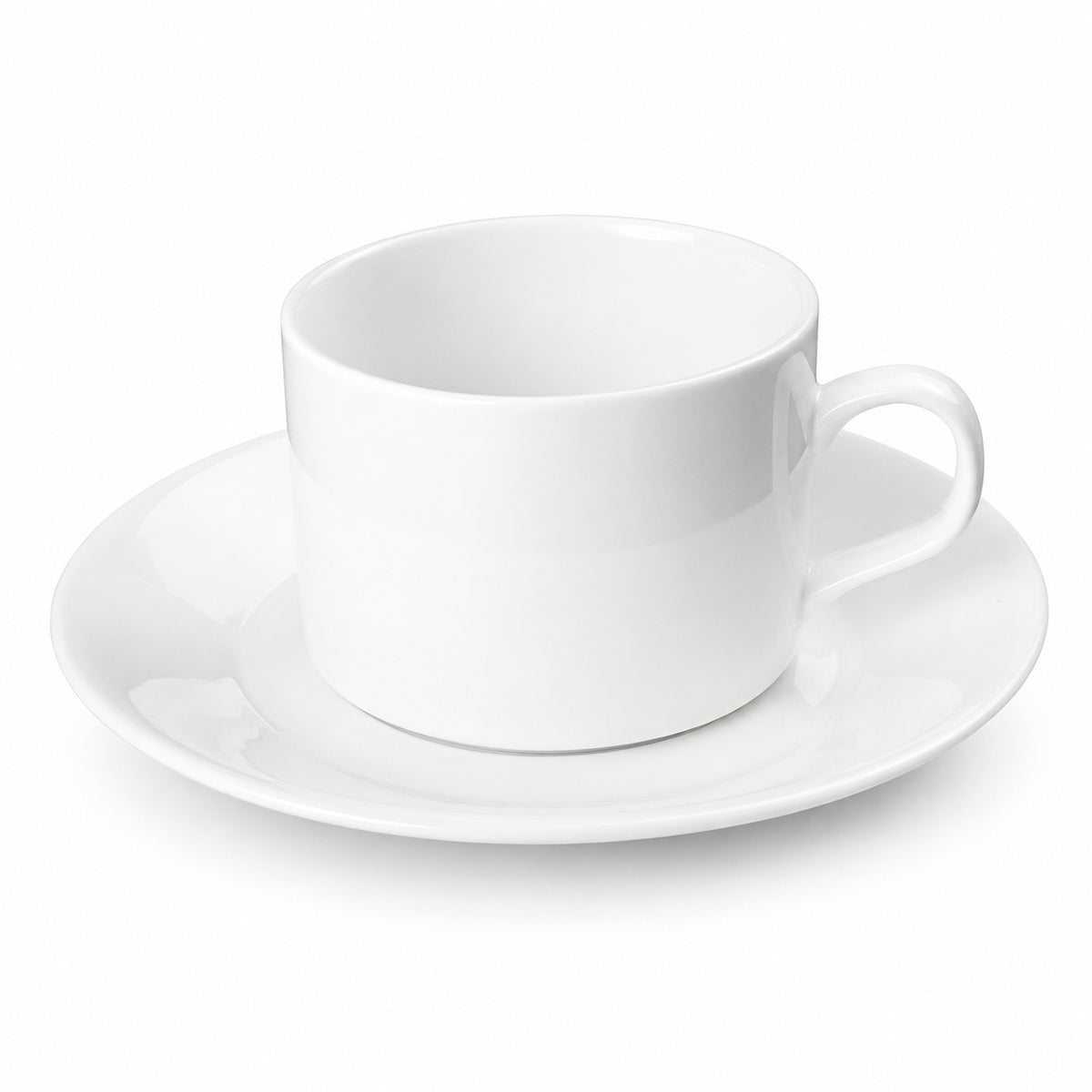 AI-assisted illustration of Ivory Cylinder Cup & Saucer, hero assembled view.