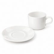 AI-assisted illustration of Ivory Cylinder Cup & Saucer, separated components view.