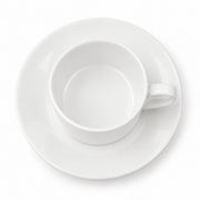 AI-assisted illustration of Ivory Cylinder Cup & Saucer, overhead set view.