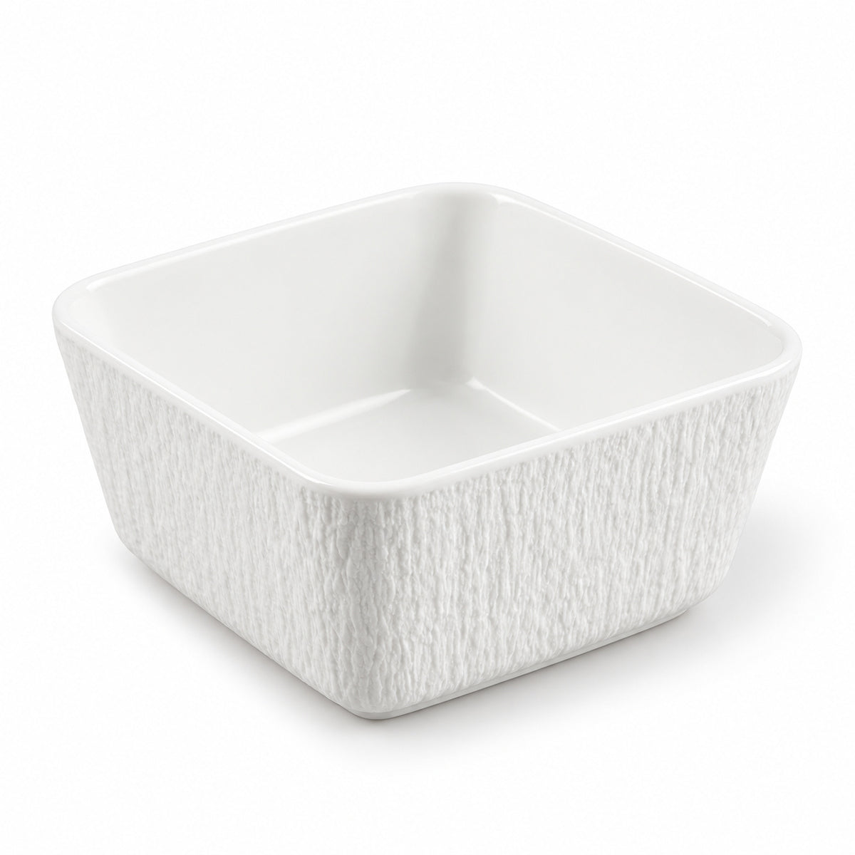 AI-assisted illustration of White Textured Square Bowl, white hero view.