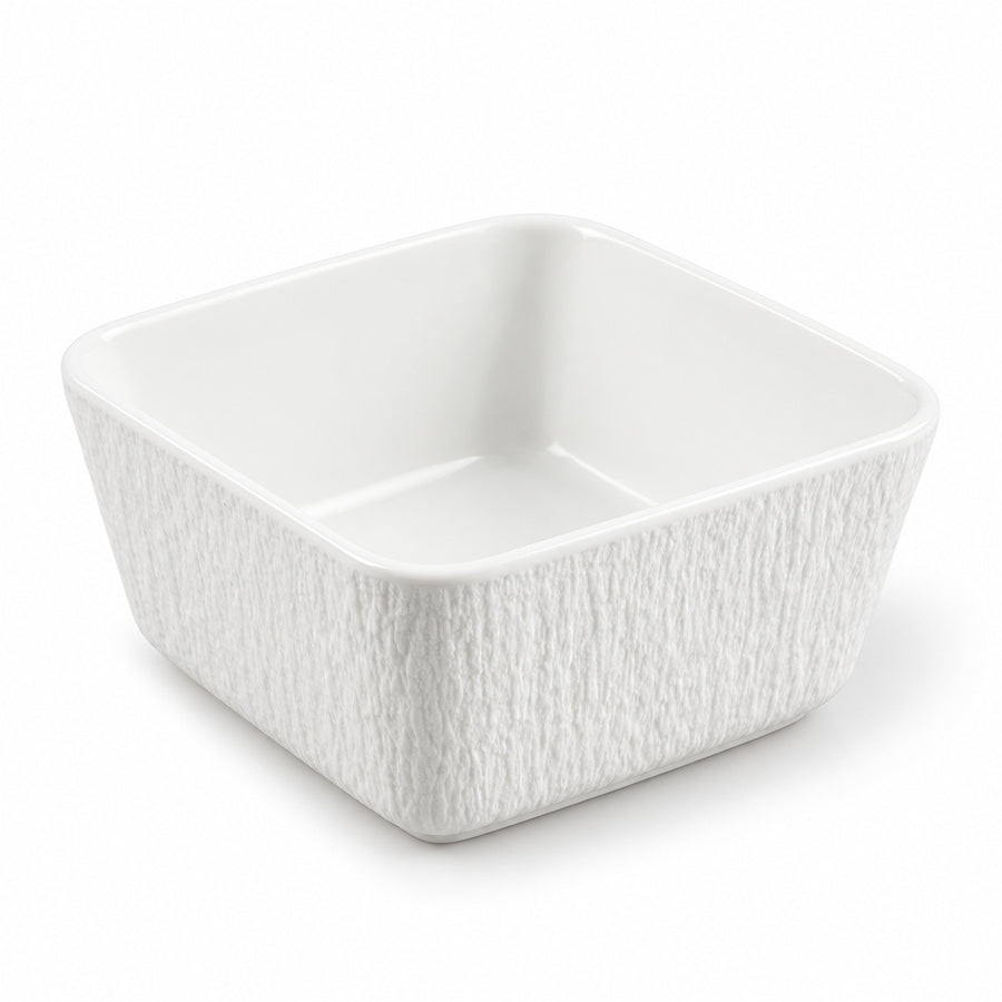 AI-assisted illustration of White Textured Square Bowl, white hero view.