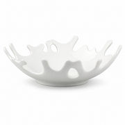 AI-assisted illustration of Coral-Rim White Serving Bowl, low profile catalog view.