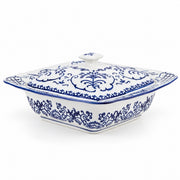 AI-assisted concept image of cobalt botanical lidded server: overall product view.