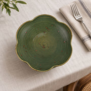 AI-assisted concept image of forest petal serving bowl: styled setting view; food and props are not included.