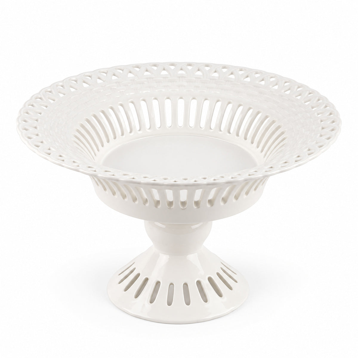 AI-assisted concept image of ivory openwork pedestal compote: overall product view.