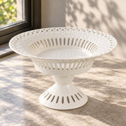 AI-assisted concept image of ivory openwork pedestal compote: styled editorial view; food and props are not included.