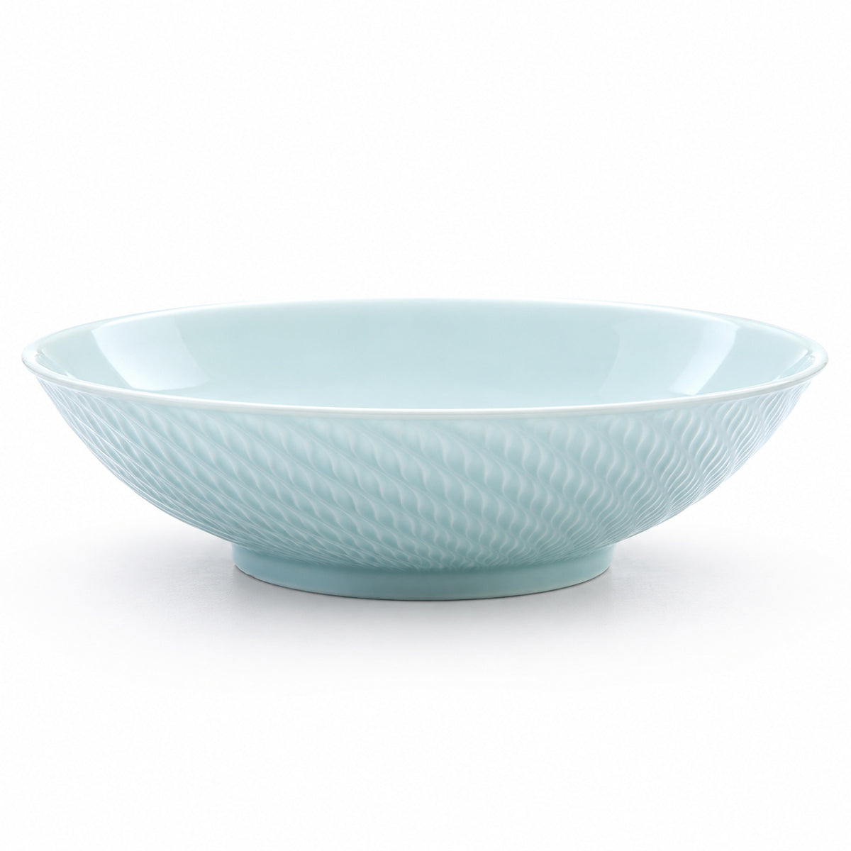 AI-assisted concept image of qingbai grain relief deep plate: overall product view.