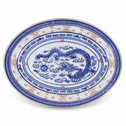 AI-assisted concept image of dragon & rice-grain oval platter: overall product view.