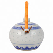 AI-assisted concept image of rice-grain teapot — orange handle: side profile.