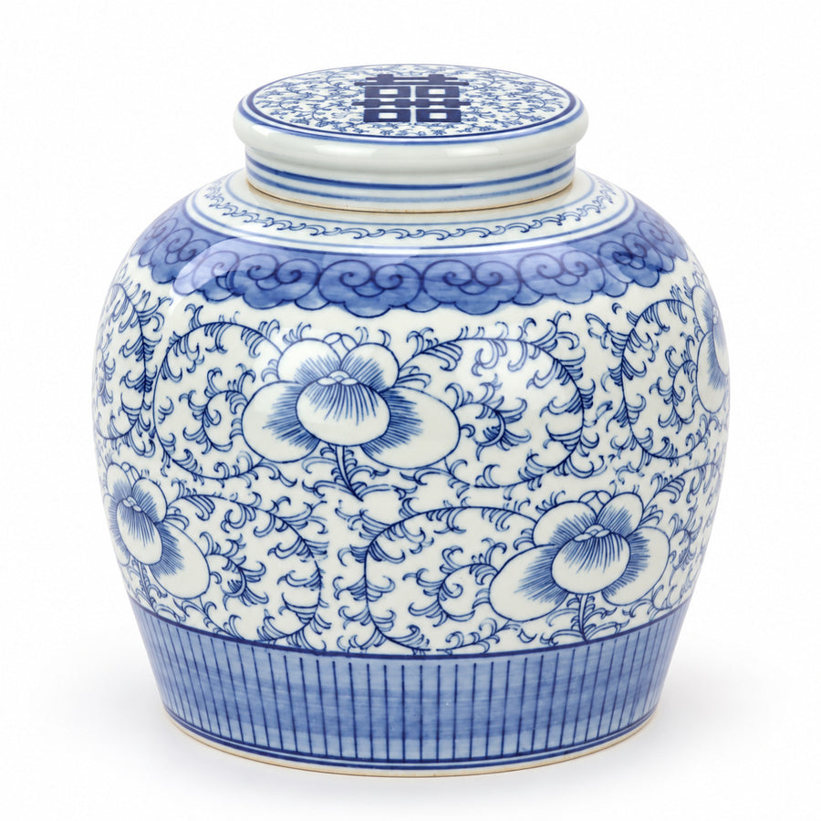 Cobalt Peony Lidded Jar