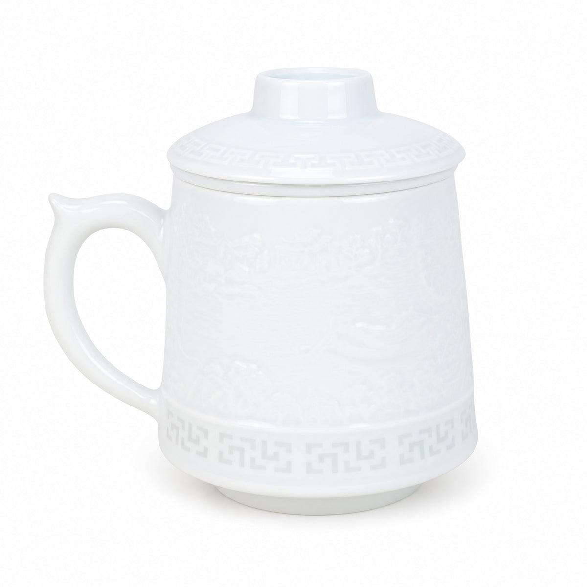 AI-assisted concept image of linglong landscape infuser mug: overall product view.