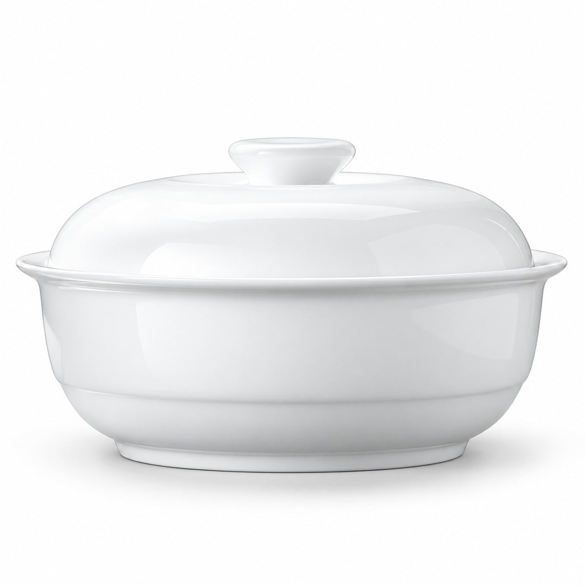 AI-assisted concept image of sweet white lidded tureen: overall product view.
