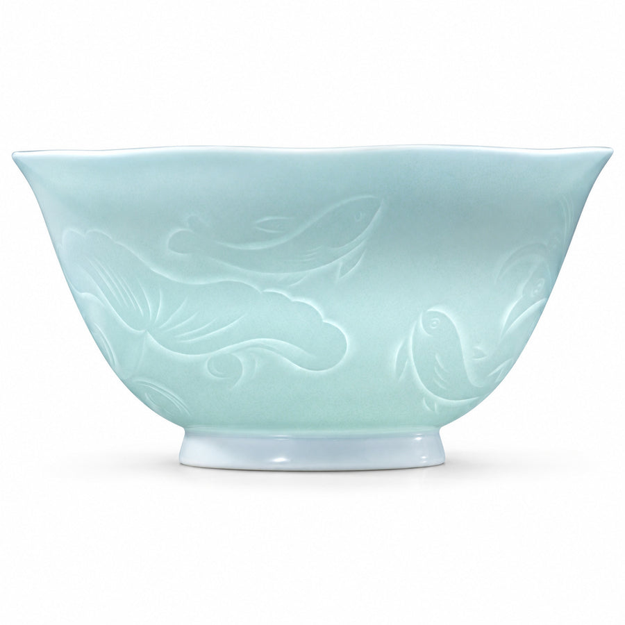 AI-assisted concept image of qingbai lotus noodle bowl: overall product view.