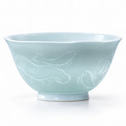 AI-assisted concept image of qingbai lotus noodle bowl: detail of the surface and outline.