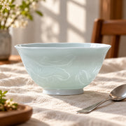 AI-assisted concept image of qingbai lotus noodle bowl: styled editorial view; food and props are not included.