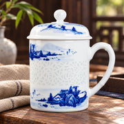 AI-assisted concept image of landscape linglong lidded mug: styled editorial view; food and props are not included.